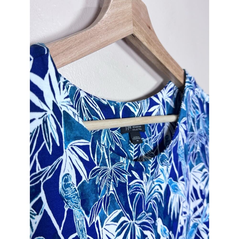 J. Jill Womens Dress Tropical Print Hawaii Beach Blue XL Stretch Coastal - Picture 4 of 12